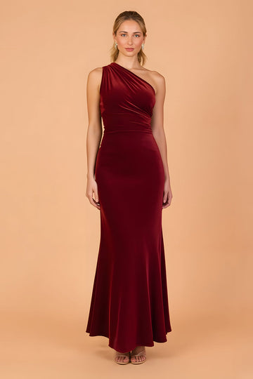 Burgundy Mermaid One Shoulder Maxi Bridesmaid Dress